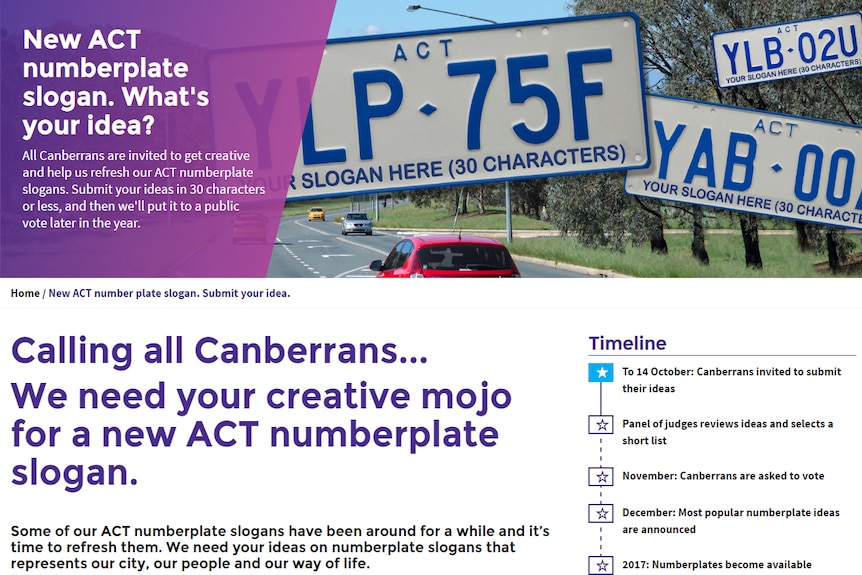 A screenshot of the ACT government "Your Say" website, with text and number plate images.