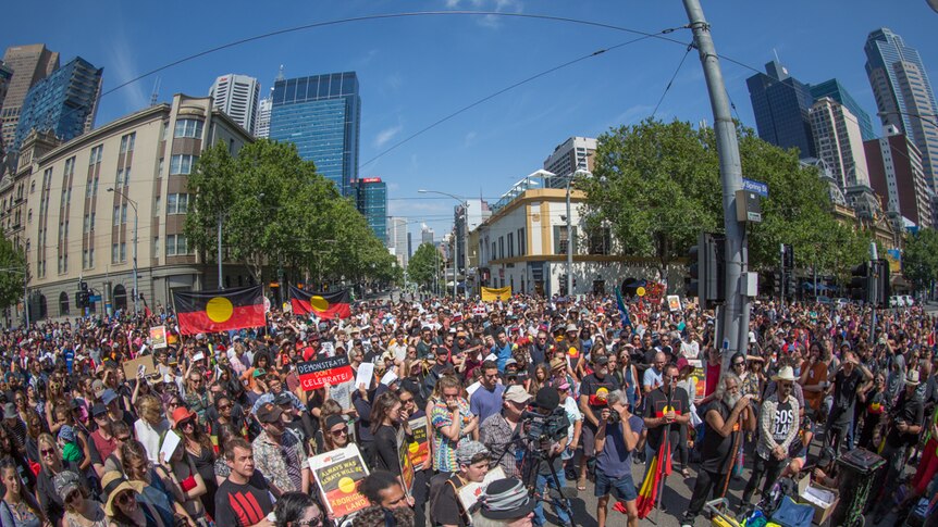 Thousands at the Invasion Day rally in Melbourne.