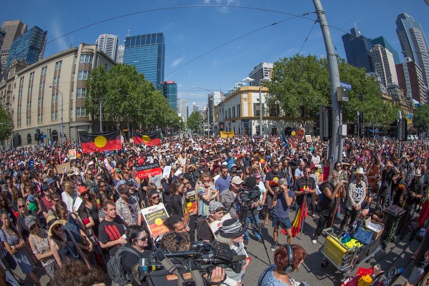 Thousands at the Invasion Day rally in Melbourne.